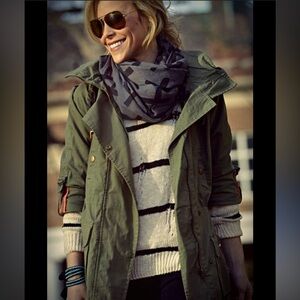 Willow and Clay Olive Green Cotton Khaki Military 4 Pocket Hooded Chore Coat L